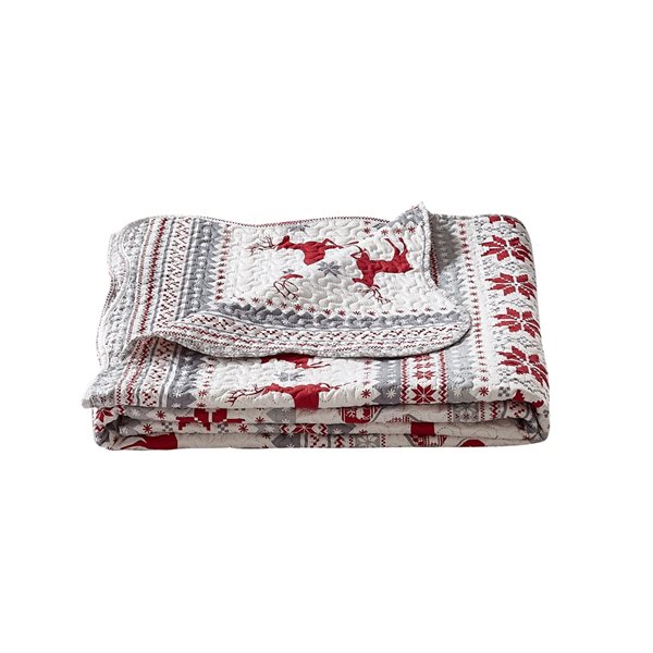 Marina Decoration Red, Grey and Silver Christmas King Quilt Set - 3-Piece