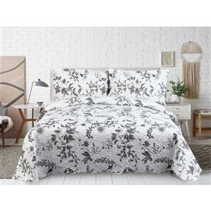 Marina Decoration Grey and White Floral Twin Quilt Set - 2-Piece