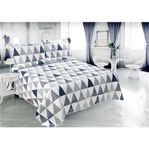 Marina Decoration Navy Blue, Grey and Silver Geometric Full/Queen Quilt Set - 3-Piece