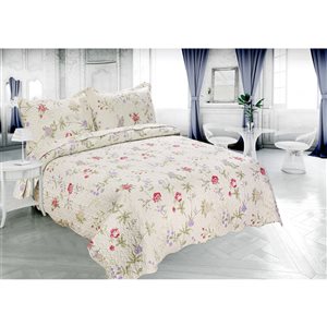 Marina Decoration Red, Purple and Cream Floral King Quilt Set - 3-Piece