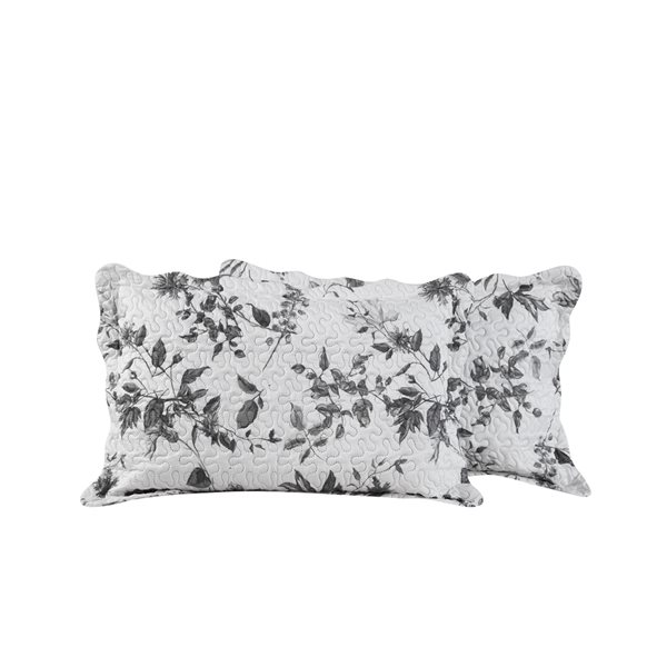 Marina Decoration White and Grey Floral King Quilt Set - 3-Piece