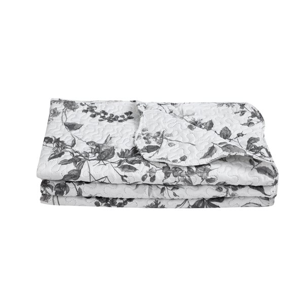 Marina Decoration White and Grey Floral King Quilt Set - 3-Piece