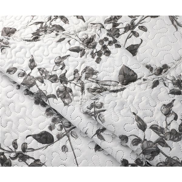 Marina Decoration White and Grey Floral King Quilt Set - 3-Piece