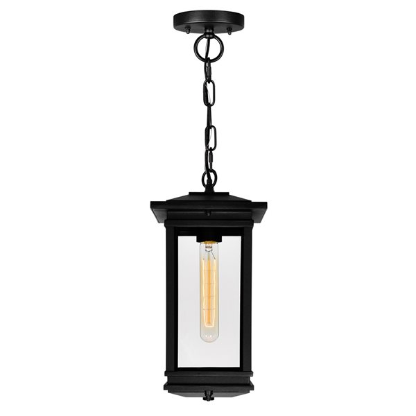 CWI Lighting Oakwood Black Farmhouse Clear Glass Lantern LED Mini Pendant Light