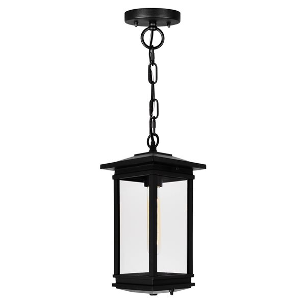 CWI Lighting Oakwood Black Farmhouse Clear Glass Lantern LED Mini Pendant Light