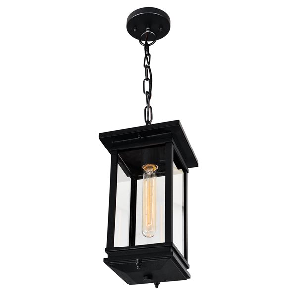 CWI Lighting Oakwood Black Farmhouse Clear Glass Lantern LED Mini Pendant Light