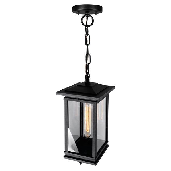 CWI Lighting Oakwood Black Farmhouse Clear Glass Lantern LED Mini Pendant Light