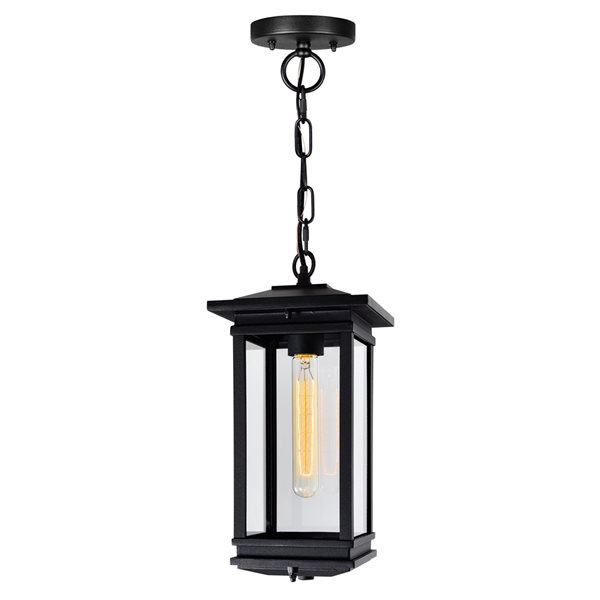 CWI Lighting Oakwood Black Farmhouse Clear Glass Lantern LED Mini Pendant Light