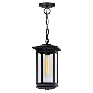 CWI Lighting Oakwood Black Farmhouse Clear Glass Lantern LED Mini Pendant Light