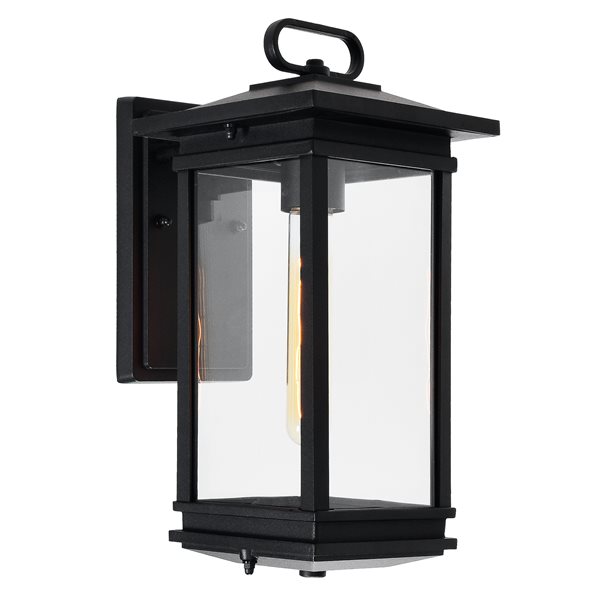 CWI Lighting Oakwood 14-in Black Hardwired Medium Base Outdoor Wall Light