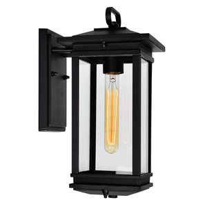 CWI Lighting Oakwood 14-in Black Hardwired Medium Base Outdoor Wall Light