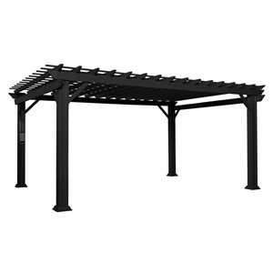 Pergola Stratford noire autoportante en métal de 16 pi x 12 pi de Backyard Discovery, auvent inclus