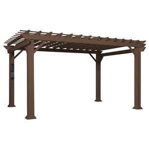 Pergola Ashford brune autoportante en métal de 14 pi x 10 pi de Backyard Discovery, auvent inclus