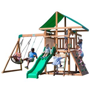 Backyard Discovery Grayson Peak Wooden Swing Set and Slide 9.5-ft x 13.5-ft x 12.5-ft