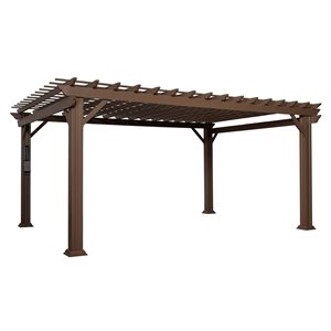 Pergola Ashford brune autoportante en métal de 16 pi x 12 pi de Backyard Discovery, auvent inclus