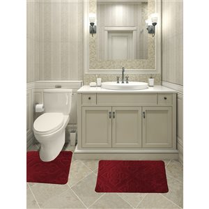 Ens. de tapis de baignoire en mousse viscoélastique/polyester par Nova Home Collection, 36 po x 24 po, bourgogne, 2 mcx