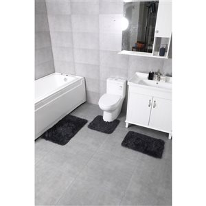 Nova Home Collection 30-in x 18-in Polyester Bath Mat Set in Charcoal Black - Pack of 3