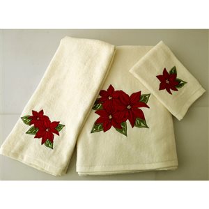 Marina Decoration Christmas Red Cotton Bathroom Towel - 3-Piece