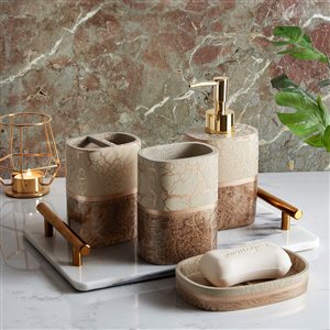 Marina Decoration Brown/Taupe Plastic Bath Accessory Set - 4-Piece