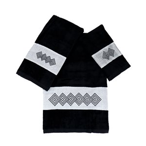 Serviette de bain en coton par Marina Decoration, noir, 3 mcx
