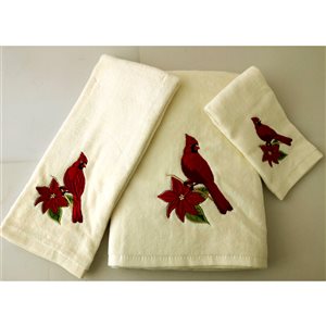 Serviette de bain de Noël en coton par Marina Decoration, rouge, ens. de 3