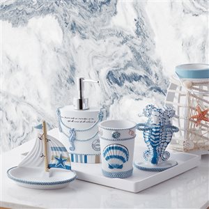 Marina Decoration Blue/White Plastic Bath Accessory Set - 4-Piece