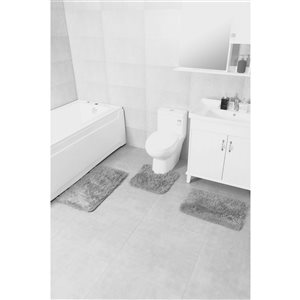 Ens. de tapis de baignoire en polyester par Nova Home Collection, 30 po x 18 po, gris clair, 3 mcx