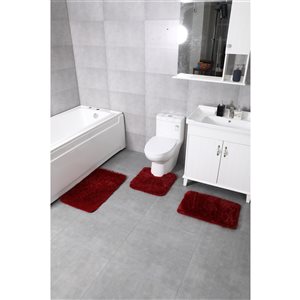Nova Home Collection 30-in x 18-in Polyester Bath Mat Set in Burgundy - Pack of 3