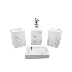 Marina Decoration White/Grey Plastic Bath Accessory Set - 4-Piece