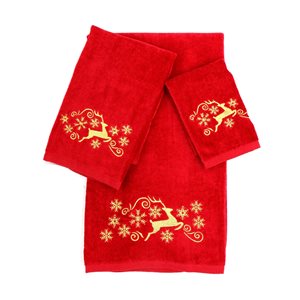 Marina Decoration Red Cotton Christmas Bathroom Towel - 3-Piece