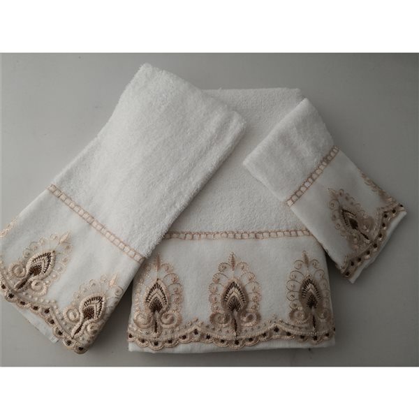 Serviette de bain en coton par Marina Decoration, blanc, 3 pièces