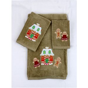 Serviette de bain de Noël en coton par Marina Decoration, brun, 3 mcx