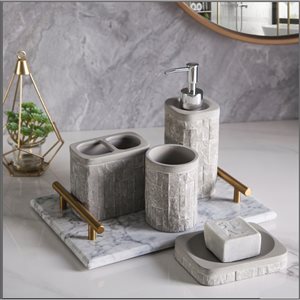 Marina Decoration Grey Plastic Bath Accessory Set - 4-Piece