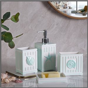 Marina Decoration Green/White Plastic Bath Accessory Set - 4-Piece