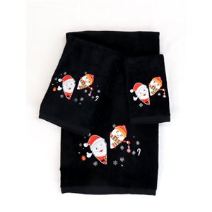 Serviette de bain de Noël en coton par Marina Decoration, noir, 3 mcx