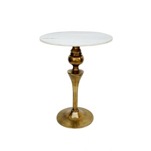 Design Living Antique Brass Granite/Marble Round End Table