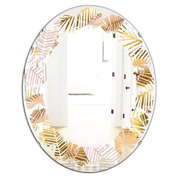 Designart 31.5-in x 23.7-in Golden Palm Leaves II Modern Oval Mirror | RONA