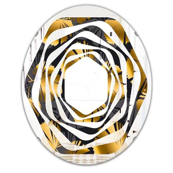 Designart 23.7-in x 31.5-in Golden Palm Leaves III Modern Oval Wall Mirror