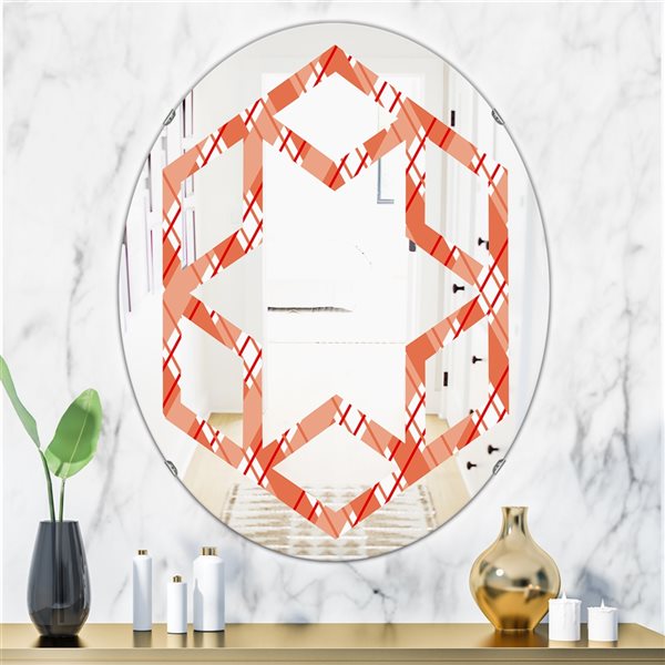 Designart 31.5-in x 23.7-in Retro Checkered Pattern I - Oval Wall Mirror