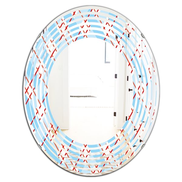 Designart 31.5-in x 23.7-in Red and Blue Plaid Modern Oval Wall Mirror