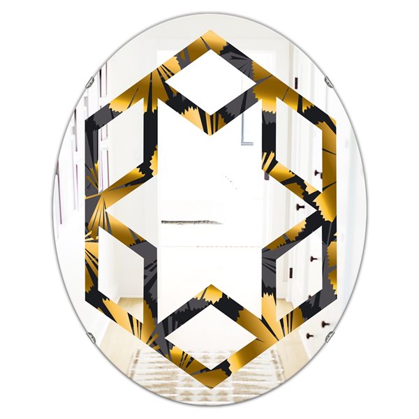 Designart 23.7-in x 31.5-in Golden Palm Leaves III Modern Oval Mirror ...