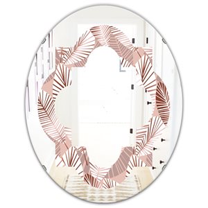 DesignArt 23.7-in x 31.5-in Golden Tropical Pattern IV Modern Oval Wall Mirror