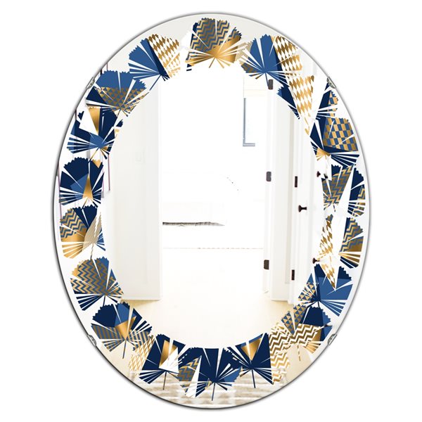 Designart 23.7-in x 31.5-in Gold And Blue Cubes Modern Oval Mirror | RONA