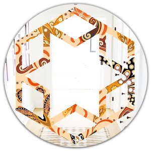 Designart 24-inRetro Indian Floral Batik III Round Wall Mirror