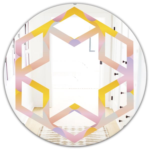 Designart 24-in x 24-in Golden Geometrical Diamond Pattern II - Round ...