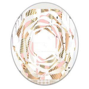 DesignArt 23.7-in x 31.6-in Gold And Rose Cubes I Modern Oval Wall Mirror