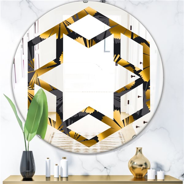 Designart 24-in Golden Palm Leaves III Round Wall Mirror
