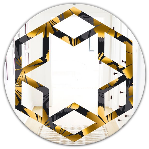Designart 24-in Golden Palm Leaves III Round Wall Mirror