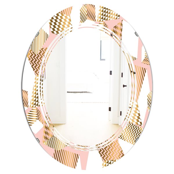 Designart 23.7-in x 31.5-in Rose and Gold Cubes I Modern Oval Wall ...