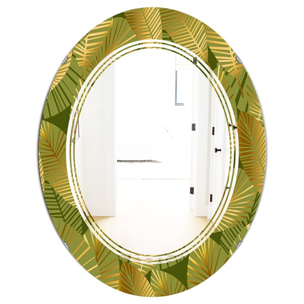 Designart 31.5-in x 23.7-in Golden Leaves I Modern Oval Mirror | RONA